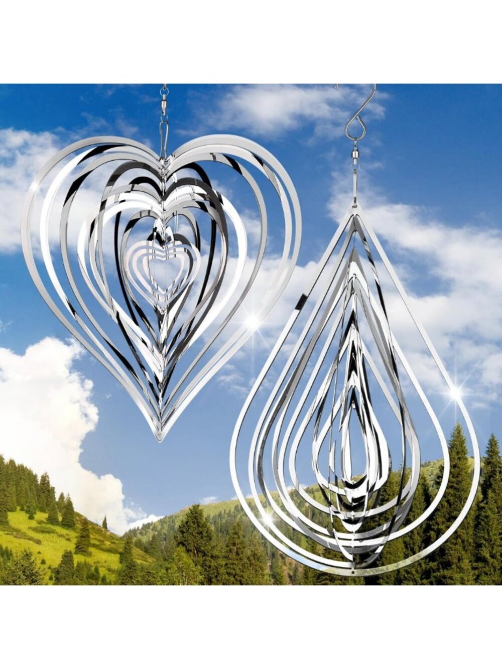 2 Pcs Reflective Wind Spinners - 3D Metal Garden Decor for Outdoor Patio & Yard
